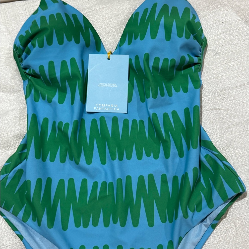 Stylish Blue and Green Women's One-Piece Swimsuit